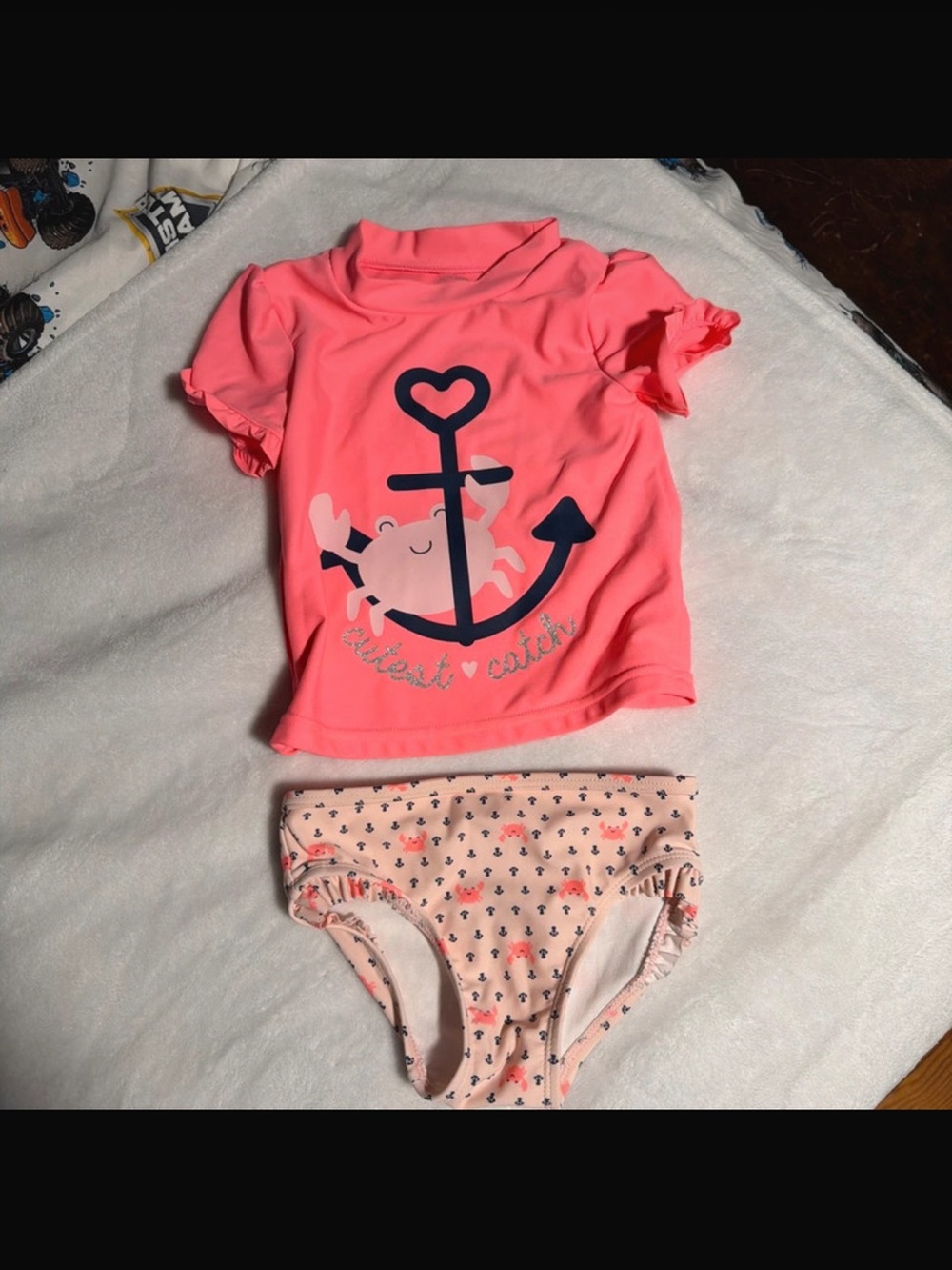Carter's Neon Pink Anchor Rashguard Two-Piece Swim Set